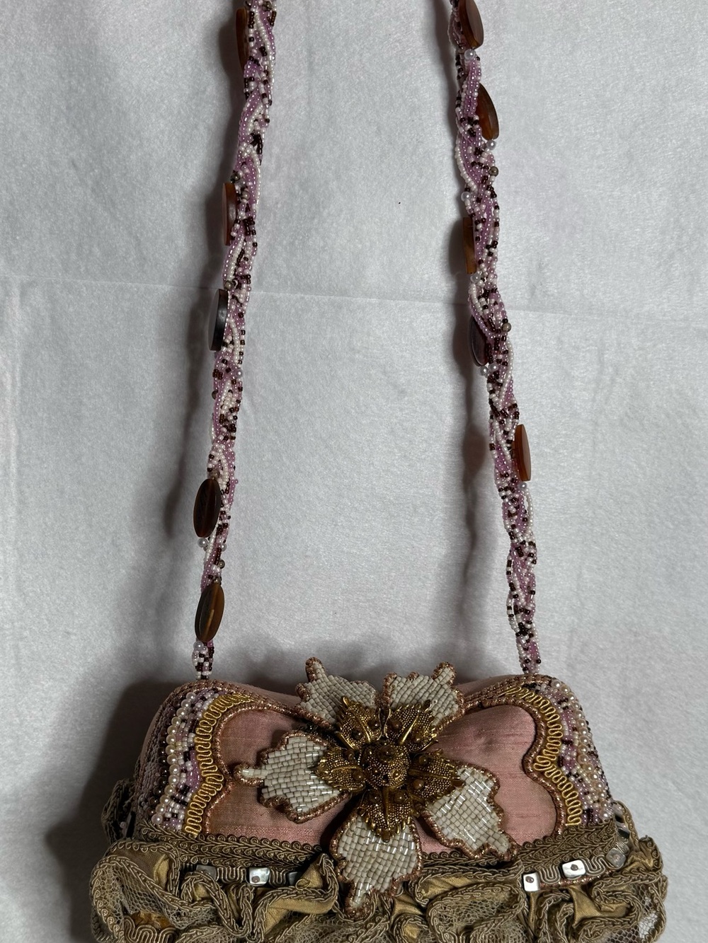 Mary Frances Pink Beaded Floral Appliqué Shoulder Bag